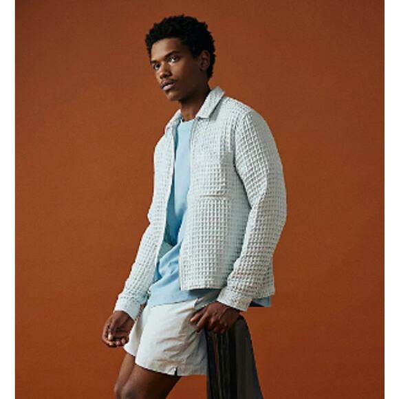 Urban Outfitters Standard Cloth Waffle Knit Zip Shirt Peach Men's XXL NWT FLAW - Picture 8 of 10